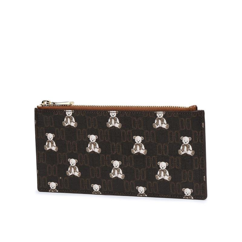 DCHO4F791W3 [BEAR] ブラウンパターン牛革スリム長財布