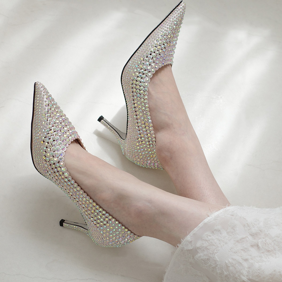 ポインテッドトゥハイヒールパンプスビジューレディーズ レディース