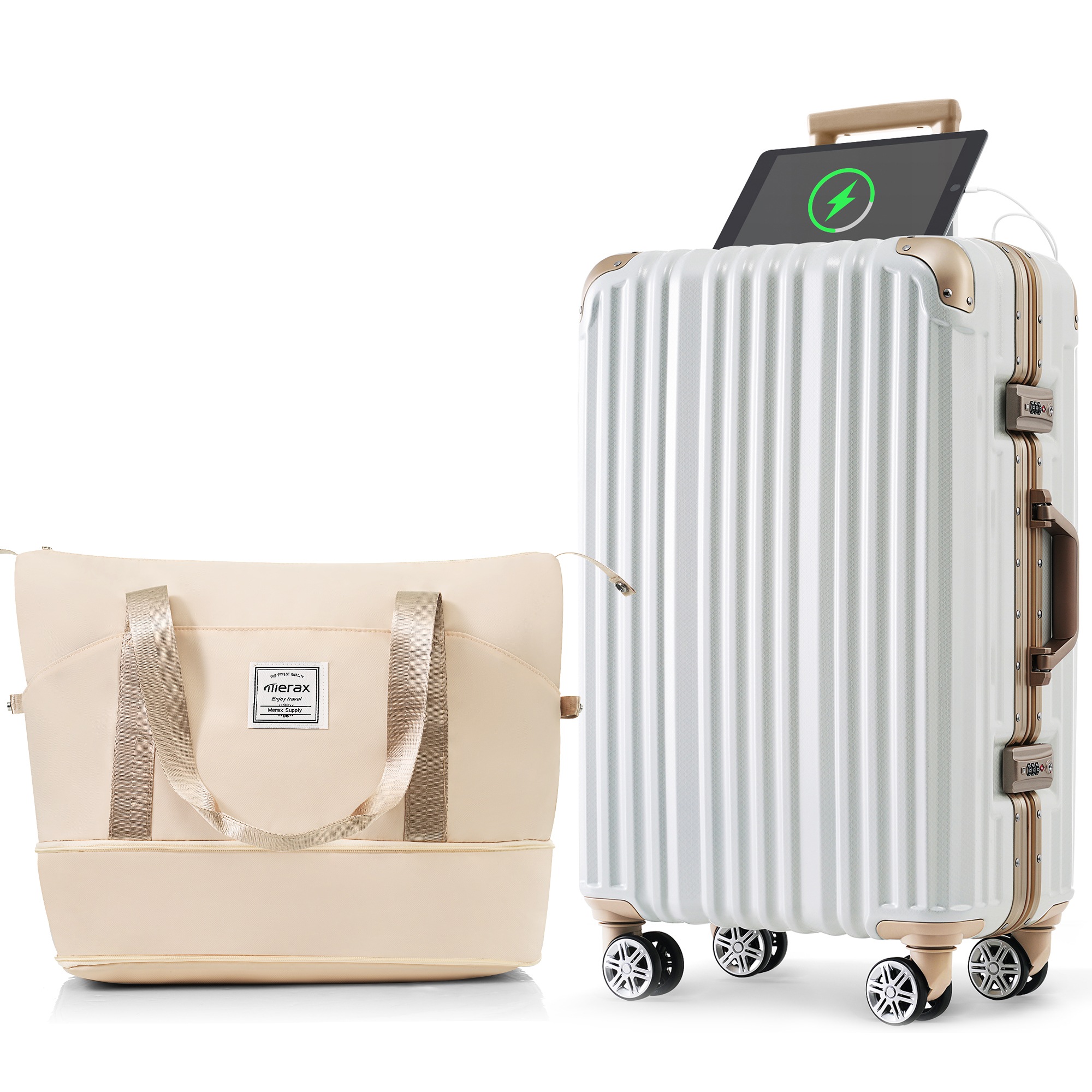 スーツケース Lサイズ アルミ ストッパー付き USBポート ドリンクホルダー キャリーケース キャリーバッグ トートバッグ ハンドバッグ レディース バッグ 手提げ 7日~14日 大容量 超軽量26