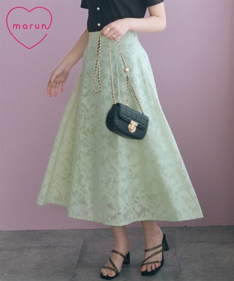 ロングスカート 大きいサイズ フラワーシアーカットジャガードスカート marun