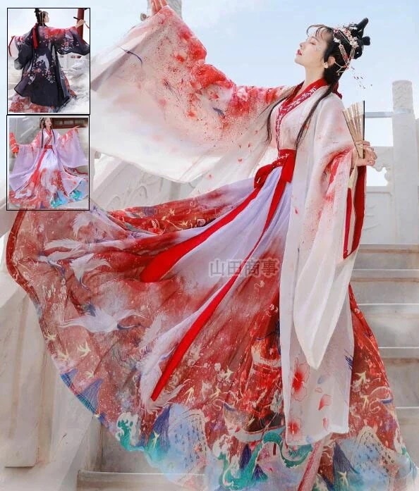 中華風チャイナドレス 唐装漢服 プリント 中華流ステージ衣装 コスプレ衣装 ハロウイン コスチューム　時代劇コスチューム　仮装　変装　羽織+ブラウス+スカート３点セット 写真撮影ドレス ステージ衣裳