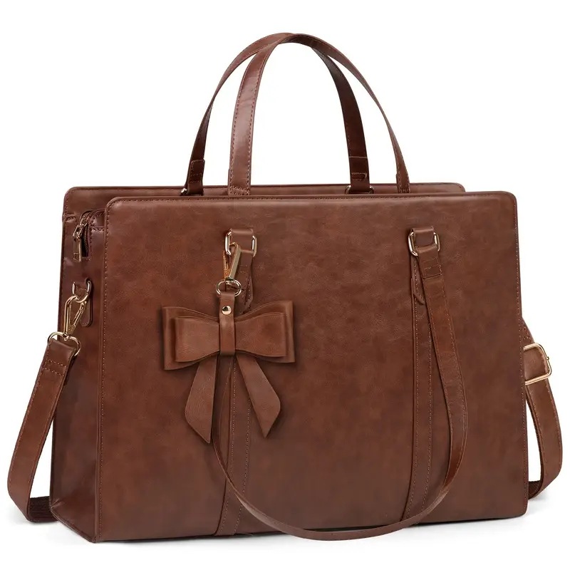 ダクリー レディース 39.62cm ラップトップ トートバッグ - ブリーフケース調節可能なショルダーストラップ付きフロントジッパーポケット＆リボンディテールビジネス旅行用軽量プロフェッ