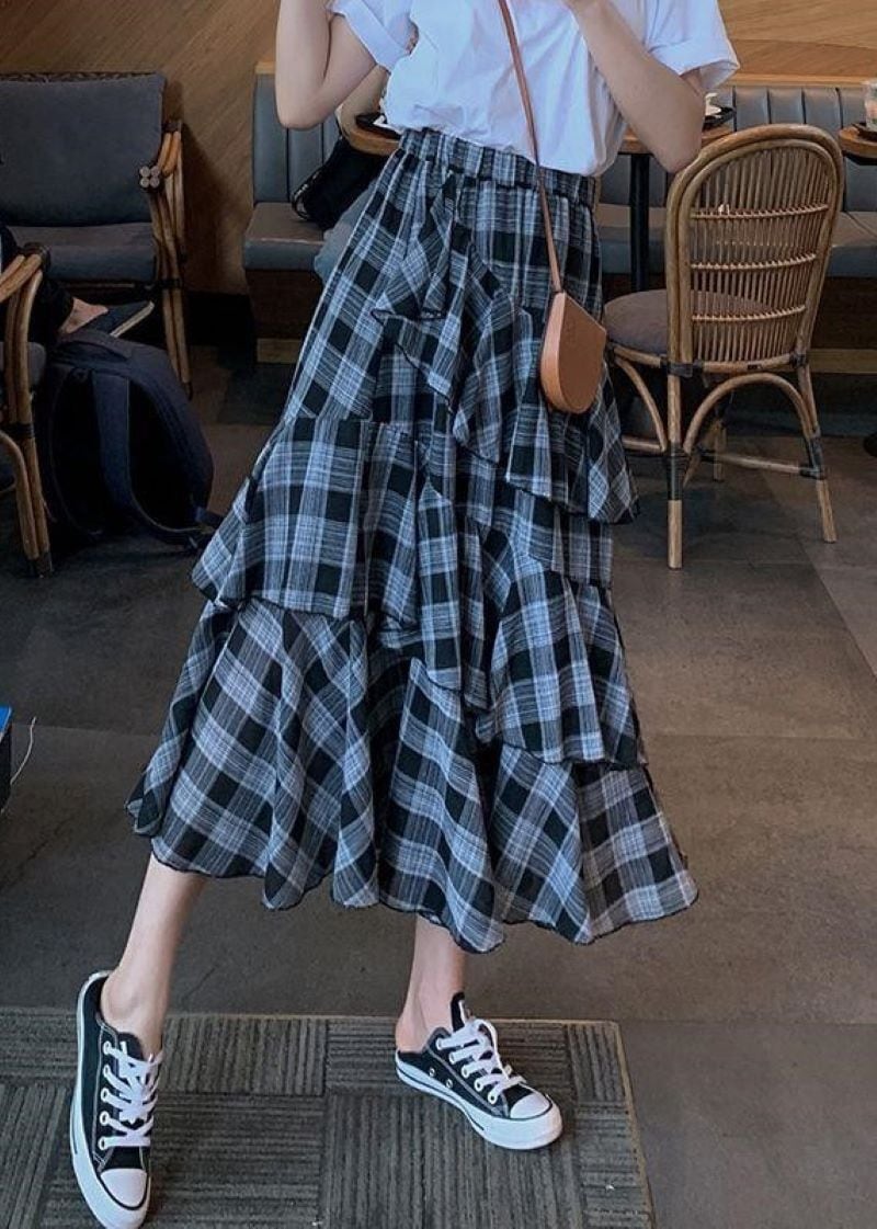 フレンチ不規則 チェック柄 スカート ハイウエス シフォンスカート Aライン ロングスカート 大人可愛い カジュアル おしゃれ こなれ感 春 夏 秋 レディース 学生 デート お出かけ 休日 イベント