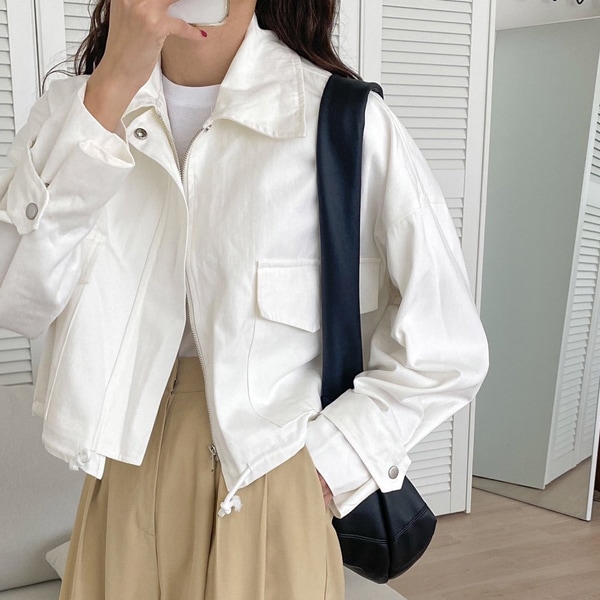 韓国ファッション ルーズフィット ストリング クロップ フィールドジャケット(outer1236)