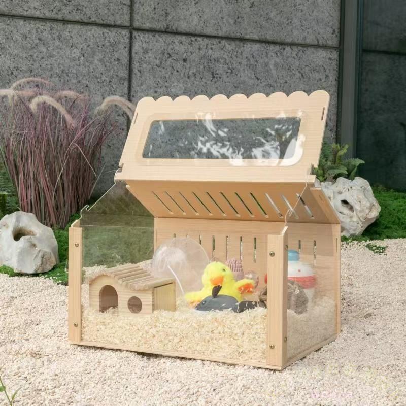 木製ハムスターケージ 大型透明幅60cm小動物ハウス Welina（株） チンチラモルモット飼育小屋 ペットケージおしゃれ 快適広いケージ