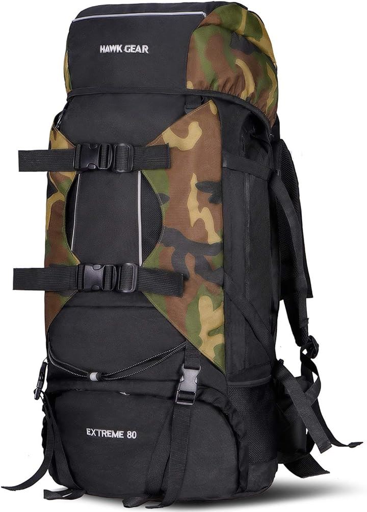 ワールドスポーツオンライン HAWK GEAR ホークギア バックパック 80L 大容量 防水 アウトドア 防災 災害 登山 旅行(迷彩B, Free Size)