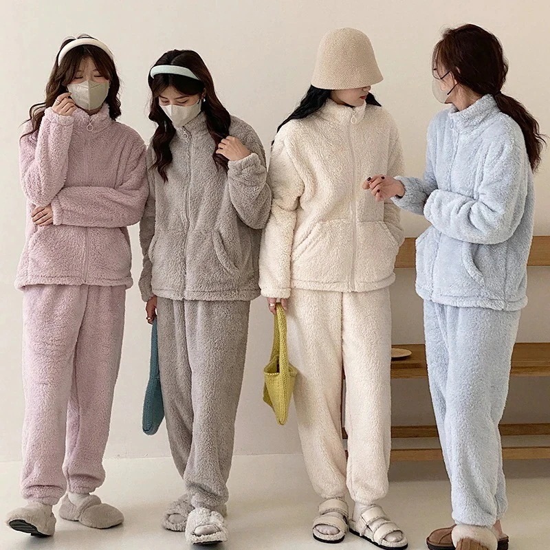 パジャマ セットアップ 秋 冬 可愛い 柔らかい ルームウェア おしゃれ スイート ウォーム コーラルフリース パジャマ カジュアル フランネル ゆったり ホームウェア30%までに制限