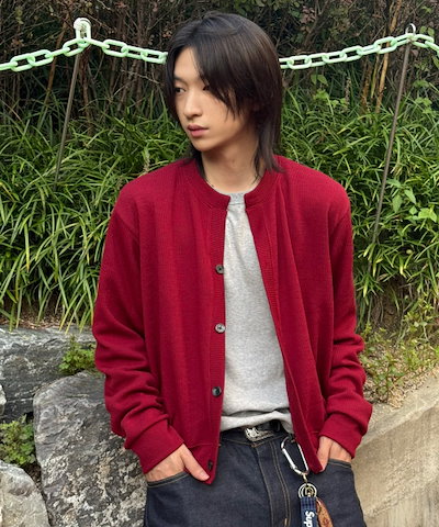 シグネチャーラウンドネッククロップニットカーディガン [レッド]