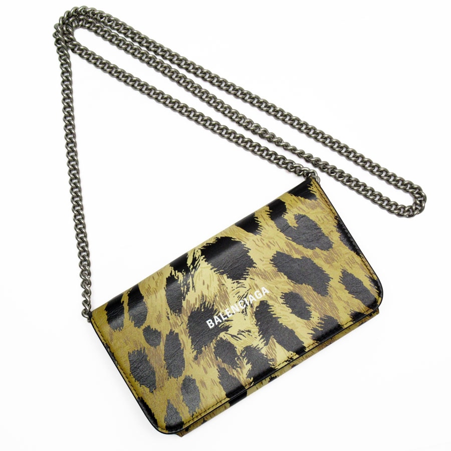 バレンシアガ BALENCIAGA 斜め掛けショルダーバッグ レオパード レザー/メタル ベージュ/ブラック/シルバー レディース w0483g