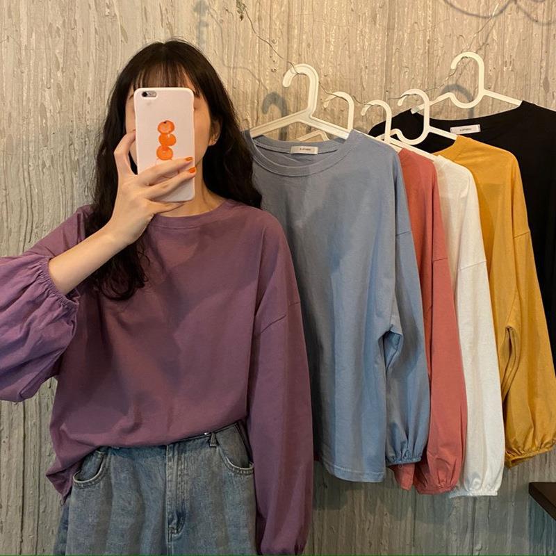 レディース 秋新作 韓国 ゆったり 薄手 プルオーバー 学生 スリム トレーナーランタンスリーブ 長袖 tシャツ 6,057円