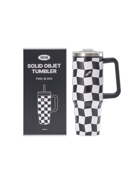 ピクセルブラック タンブラー 820ml／韓国感性・大容量・シンプルおしゃれ