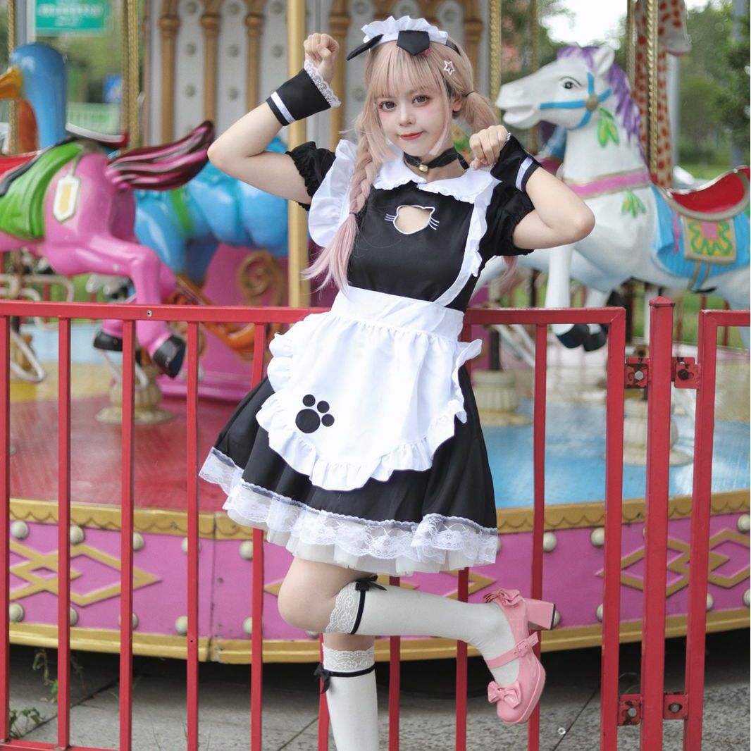 日韓透かし彫りかわいい猫メイド服ロリータアニメ服装2次元セクシーな