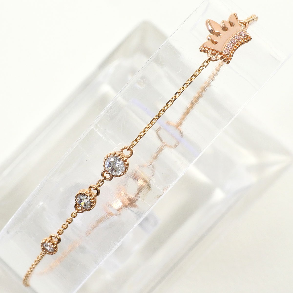 K14 14金 YG イエローゴールド ブレスレット ジルコニア ピンクジルコニア 総重量約1.5g 約17.5cm ジュエリー 中古