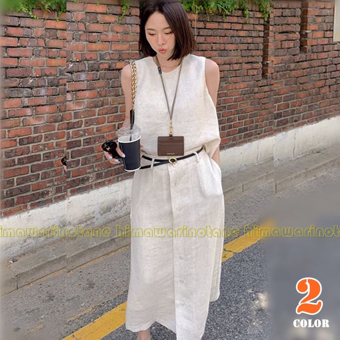 大安売りセットアップ レディース きれいめ 綿麻 ノースリーブ 2点セット ロングスカート スカート 無地 シンプル カジュアル 大人 上下セット 薄手 涼しい 体型カバー