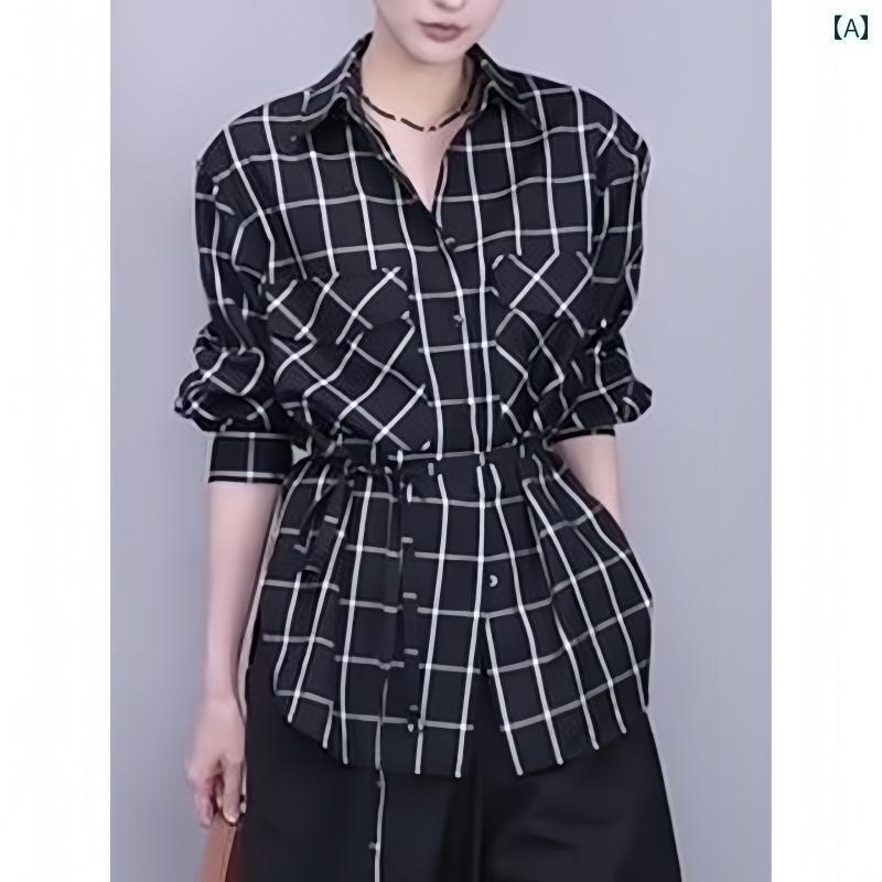 2025年の春シーズン用にの軽量で洗練スタイリッシュな黒いチェック柄のシャツシンプルPolo襟がスマートでスリム印象を与えます 5,974円