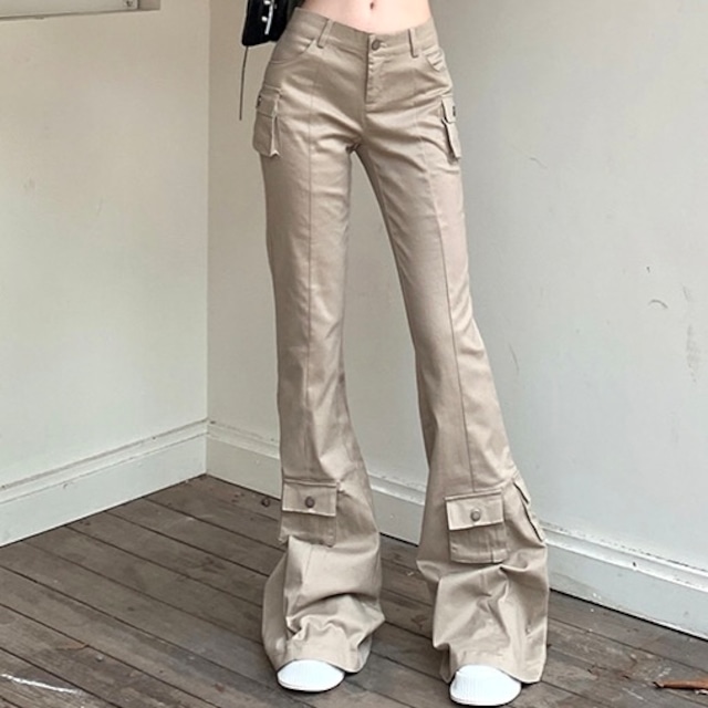 2024夏 韓国パンツ モップパンツ ワイドレッグ フレア ハイウエスト 脚長効果 美脚効果 細見え 春 ベージュ 茶色 カジュアル ストリート 韓国ファッション レディース お出かけ