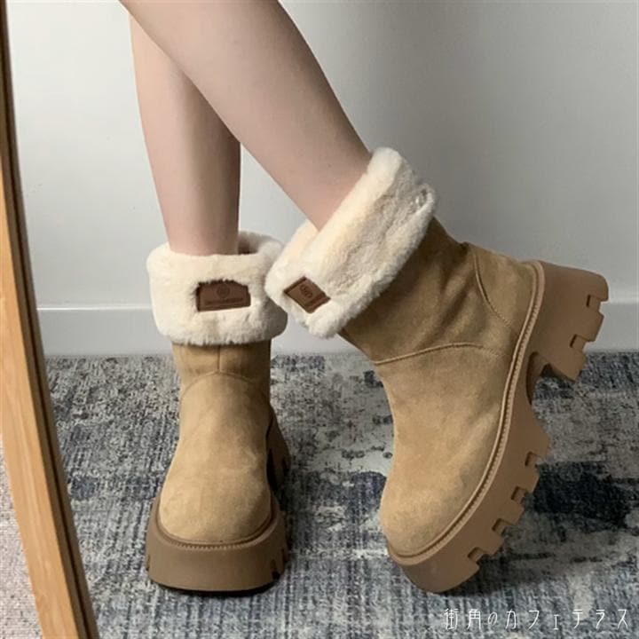 ブーツ 2色 ムートン ショート ローヒール 丸トゥ バイカラー スウェード 裏地 厚手 可愛い 大人可愛い シンプル カジュアル コンサバ おしゃれ こなれ感 ラフ ヘルシー 無地 冬 雪 防寒 1