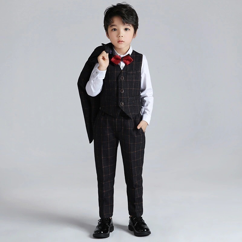 2枚購入で1ooOFF男子 フォーマル スーツ キッズ 子供 ピアノ発表会 結婚式 卒園式 入学式 卒業式 おしゃれ 七五三 秋 冬 入園式 グレー チェック柄