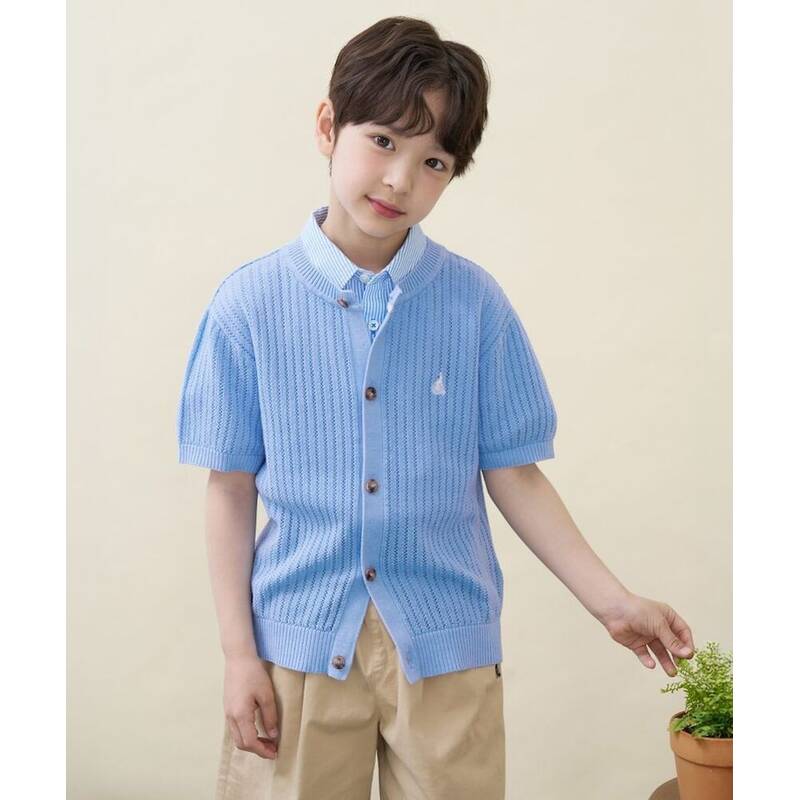 ビーンポールキッズ BEANPOLE KIDS [ソルソルニット] 半袖 コットンクロッシェ ラウンドネックカーディガン スカイブルー (BI645AU01Q) BI645AU01Q 363398