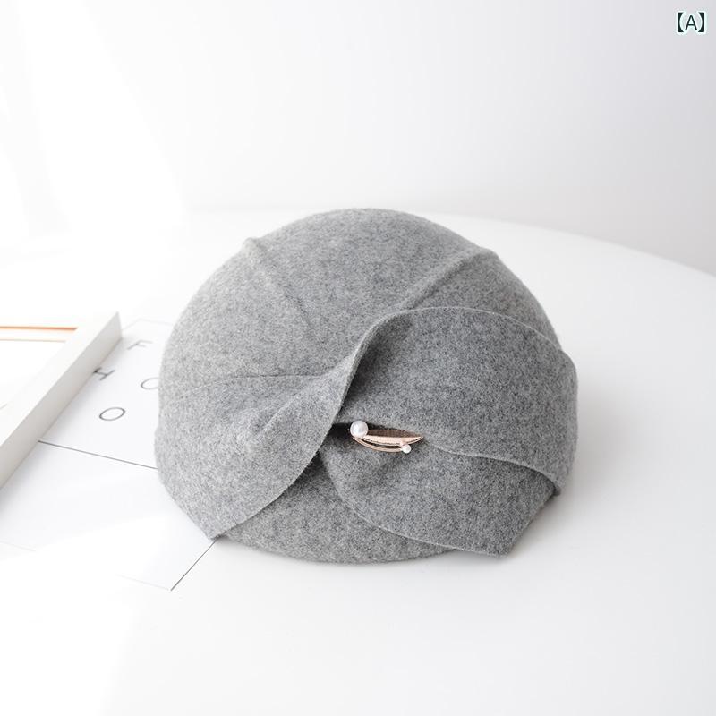 ベレー 帽 おしゃれ かわいい 帽子 レディース パール 装飾 ウール 女性 秋冬 レトロ 英国 画家 フレンチ