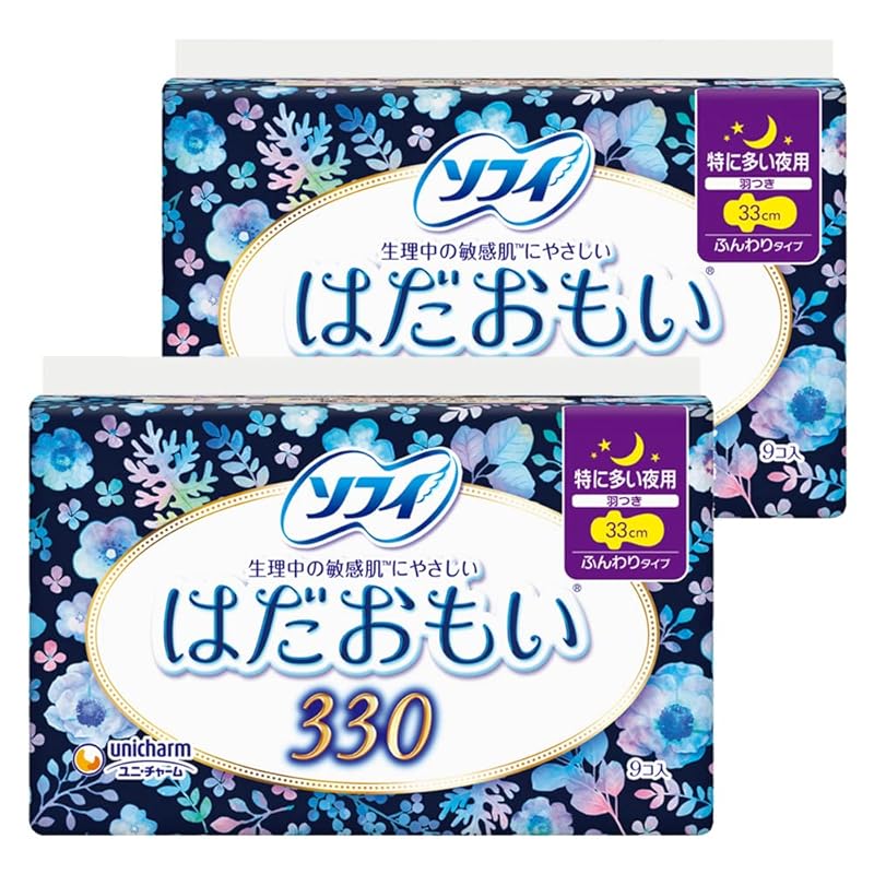 即納まとめ買いソフィ はだおもい 特に多い日夜用 330 羽つき 33cm 9コ入×2個パック(unicharm Sofy)