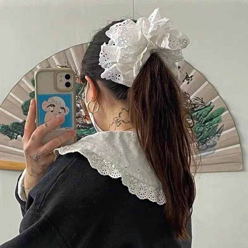 くるりと美しい手編み英国レース中空レースコットンヘアリング ロリータ風ヘアロープ 女性用 母の日