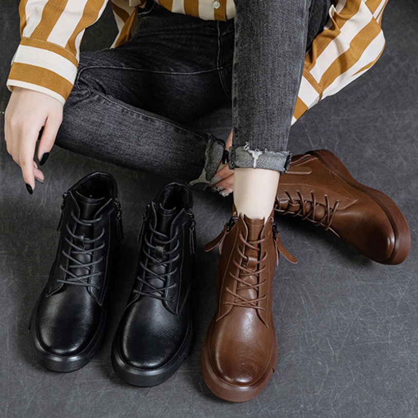 クーポン 厚底 編み上げブーツ レディース スニーカー風 春 秋 革 レディース ショートブーツ 大きいサイズ 美脚 レディースブーツ バイク用 厚底ブーツ レースアップ カジュアルシューズ 通学 通