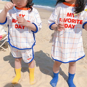 潮牌韓国版子供服新型子供半袖Tシャツ上着半ズボン男女子供ワンピースセット兄妹服