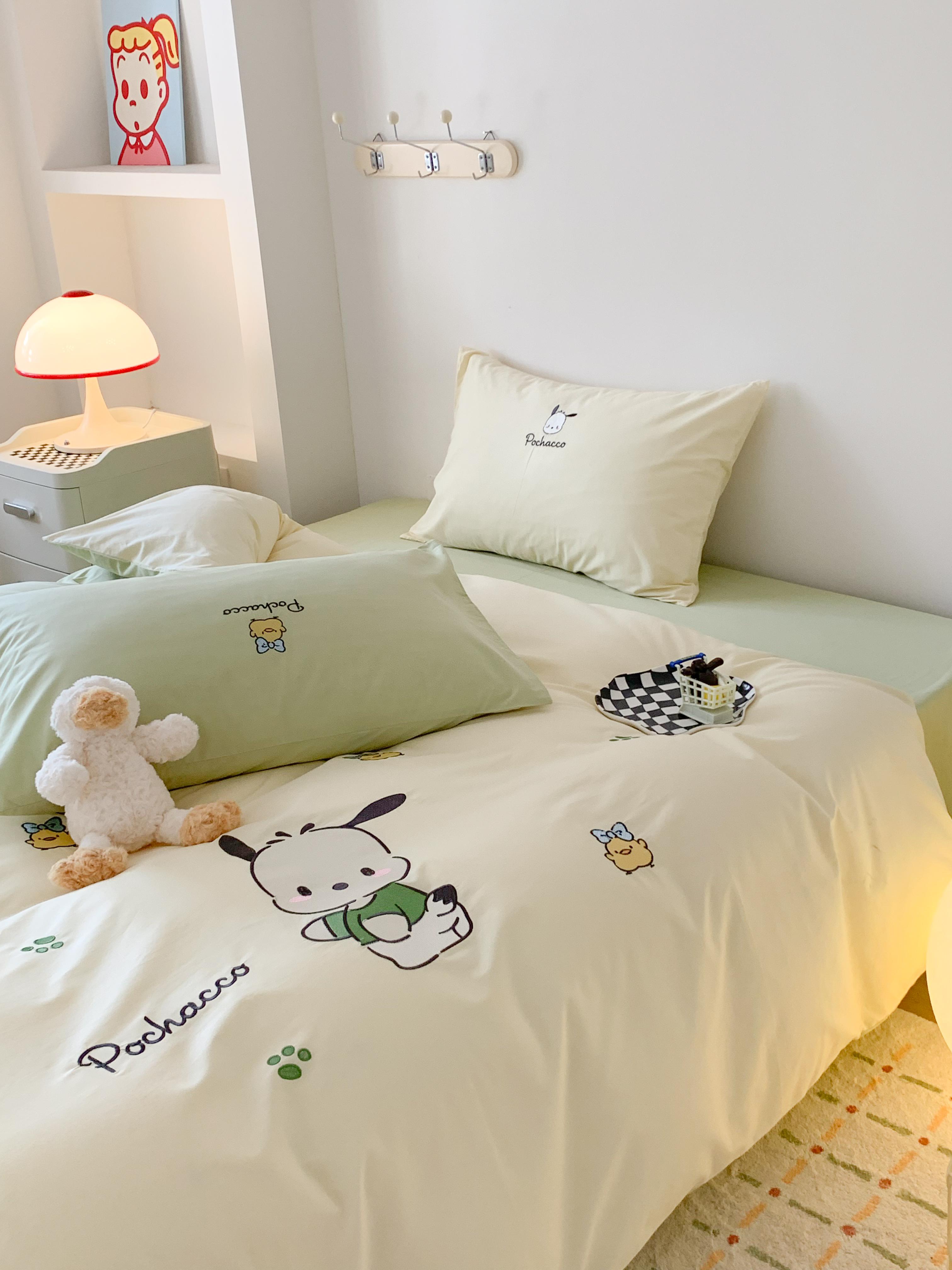 [3日出荷]猫日記カテゴリーa かわいいパチャ犬ファミリー コットン4点 コットン寮シーツ3点セット 5,994円