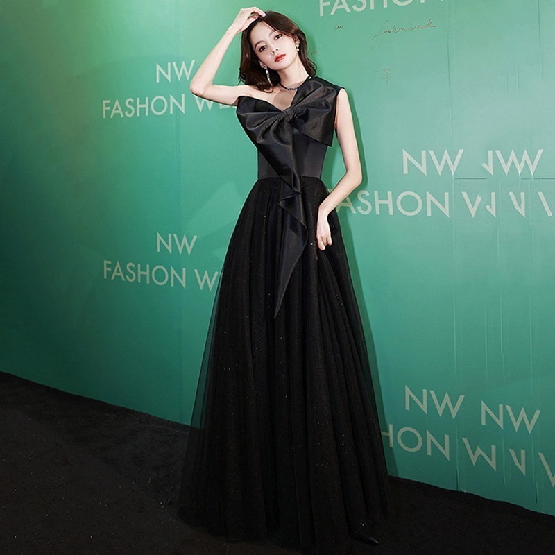 ブラックミニフォーマルドレス パーティー学生向け ワンショルダーエレガント ドレス 結婚式 ワンピース お呼ばれドレス