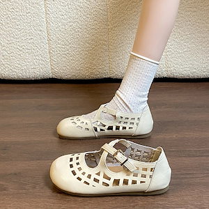 話題トングサンダル フレンチスタイル 透かし彫り レディースシューズ サンダル ローカット フラットシューズ