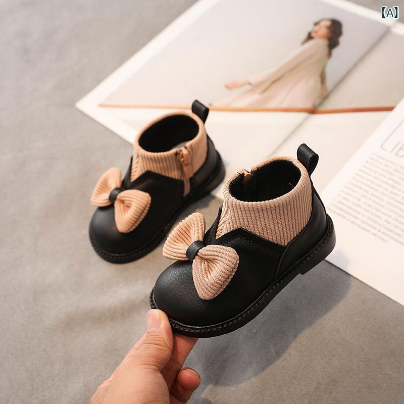 ベビー キッズ シューズ 靴 女の子 赤ちゃん 滑りにくい キック防止 起毛 ショート ブーツ 子供 秋冬 ソフトソール 幼児 革靴 プリンセス