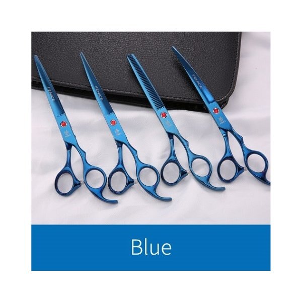 フェニス新しいデザインカラフルな7.0インチペットグルーミングはさみセットストレート細く湾曲したはさみ Blue