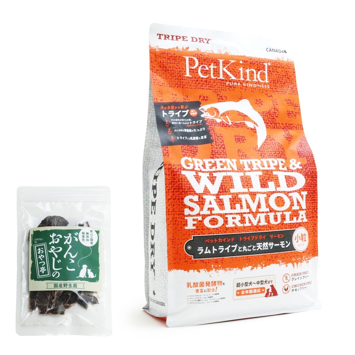トライプドライ ドッグフード グリーントライプ＆ワイルドサーモン フォーミュラ 小粒 2.72kg【国産鹿肉ジャーキー付き(お試しサイズ)】