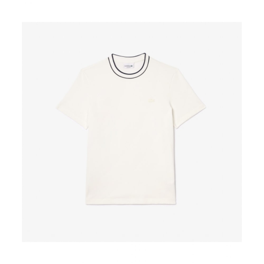 LACOSTE メンズ カラーブロック ティッピングライン マッチ ピケ Tシャツ [オフホワイト]