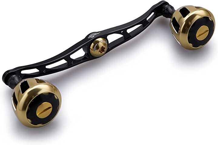 130mm リール ハンドル 32mmノブ搭載 シマノ ダイワ アブガルシア 通用 ベイトリール Wheel Series ブラック&ゴールド( ブラック(ハンドル)&ゴールド(ノブ))
