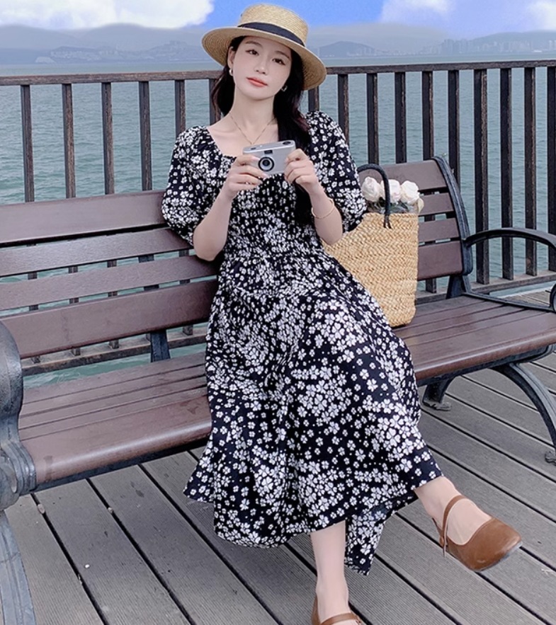 ワンピース デート モテアイテム フレア ロングワンピース 半袖 花柄 コットン 大人可愛い きれいめ 上品 おしゃれ かっこいい 大人可愛い ラブリー キュート ガーリー クール モード系 セクシー