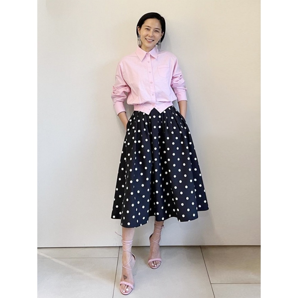 AND YOU BOROMWAT フレアスカート（ホワイトドット・ブラックドット）