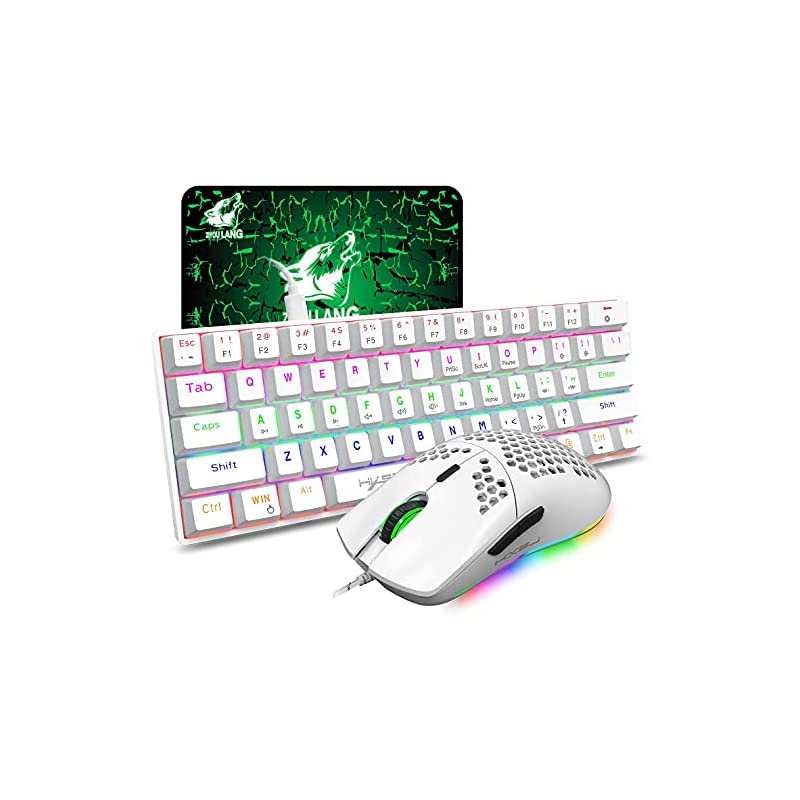 有線ゲーミングキーボード 61キー 20種類RGB ロールオーバー 角度調節 防水 Switch対応