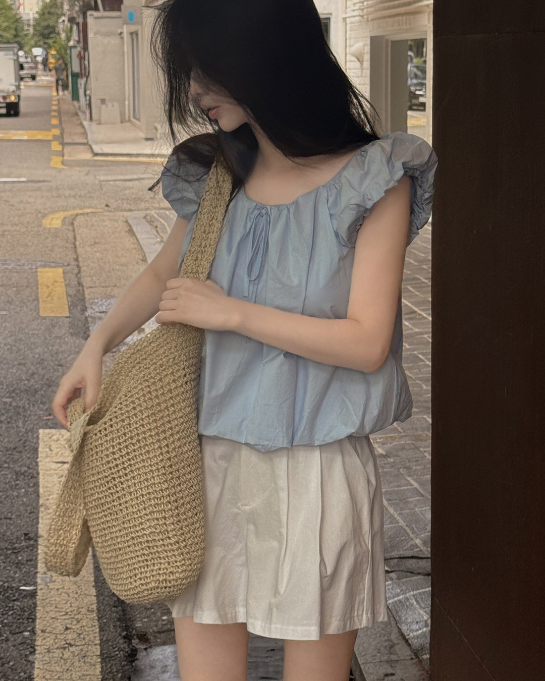 リミーバルーンシャーリングブラウス韓国ファッション レディース