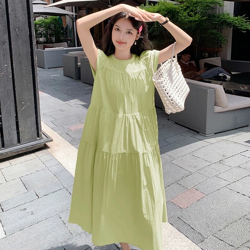 実際のフランスのキャンディカラーのバブルスリーブドレス2024新しいケーキ緩い薄いカレッジスタイルの人形のドレス