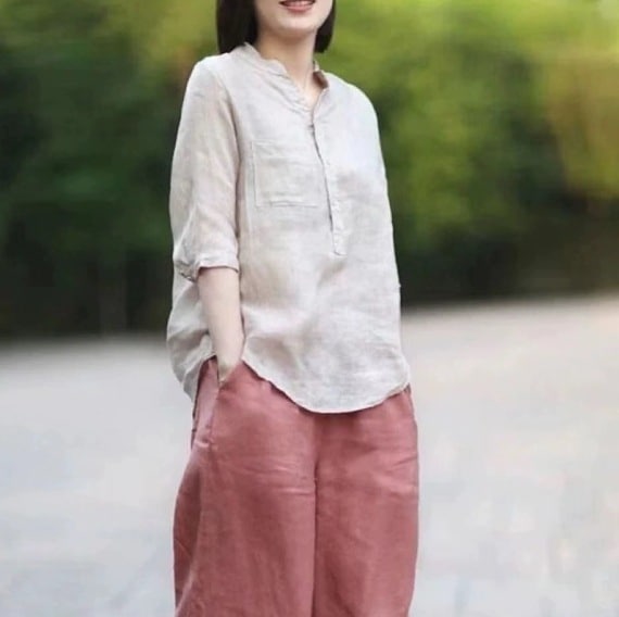トップス デート モテアイテム ブラウス カットソー プルオーバー 七分袖 クルーネック リネン コットン 可愛い きれいめ 上品 おしゃれ かっこいい 可愛い ラブリー キュート ガーリー