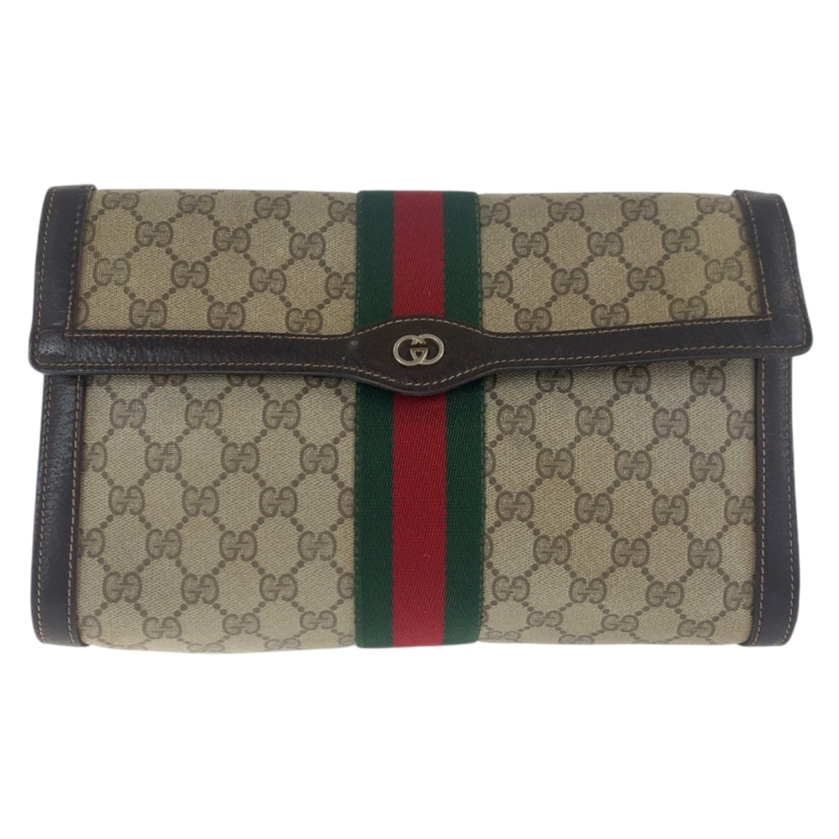 ヴィンテージ オールドグッチ シェリーライン インターロッキング ブラウン ゴールド金具 GGスプリームキャンバス/レザー クラッチバッグ セカンドバッグ レディース 503030