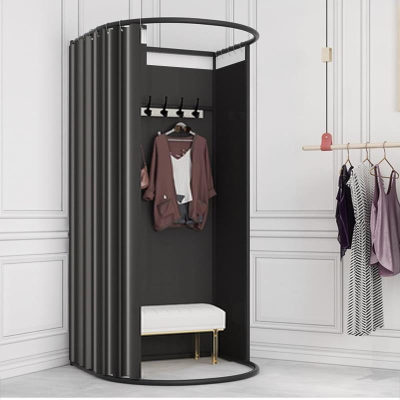 フィッティングルーム 試着室 更衣室 着替え 遮光カーテン シェーディングカーテン付き 衣料品店 洋服店 催事場 安定感 広いスペース 組立簡単 フック付き 仮設 取外し 持ち運び 耐久性 幅85CM