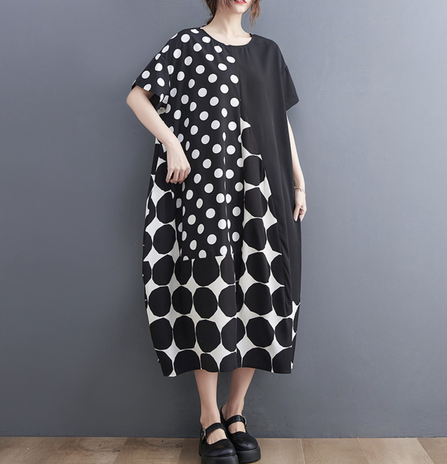 ワンピース フレアワンピース ロング ロング丈 袖あり 半袖 5分袖 五分袖 ラウンドネック ワイド Aライン プルオーバー かわいい きれいめ シンプル カジュアル 大人 上品 おしゃれ お洒落