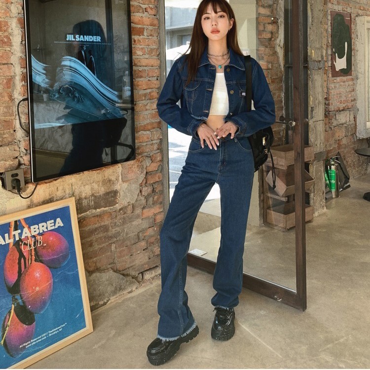 セットアップ トップス ボトムス パンツ ジャケット シャンパー Gジャン Gパン ズボン ストレートパンツ デニムパンツ 袖あり 長袖 襟付き スリム タイト 細身 ストレート 前開き デニム