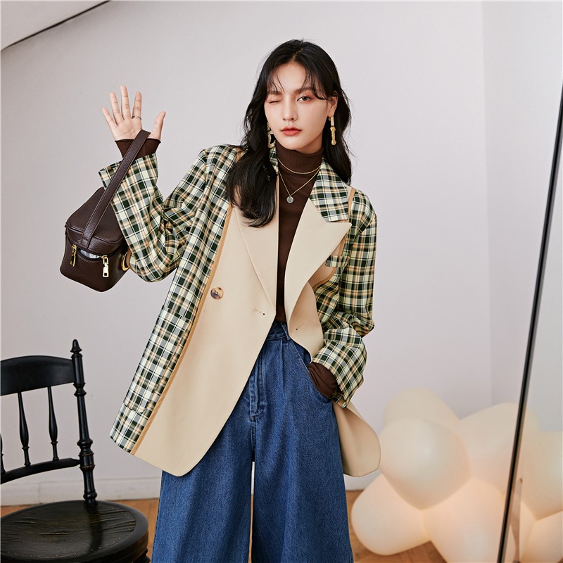 チェック柄ジャケット　ダブルブレスト　コート　ジャケット　レトロ　韓国　レディース　a1285 5,382円