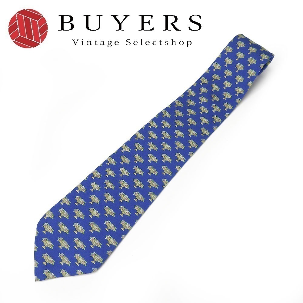 中古 ネクタイ シルク ブルー ビジネス おしゃれ 総柄 メンズ 男性 5,643円