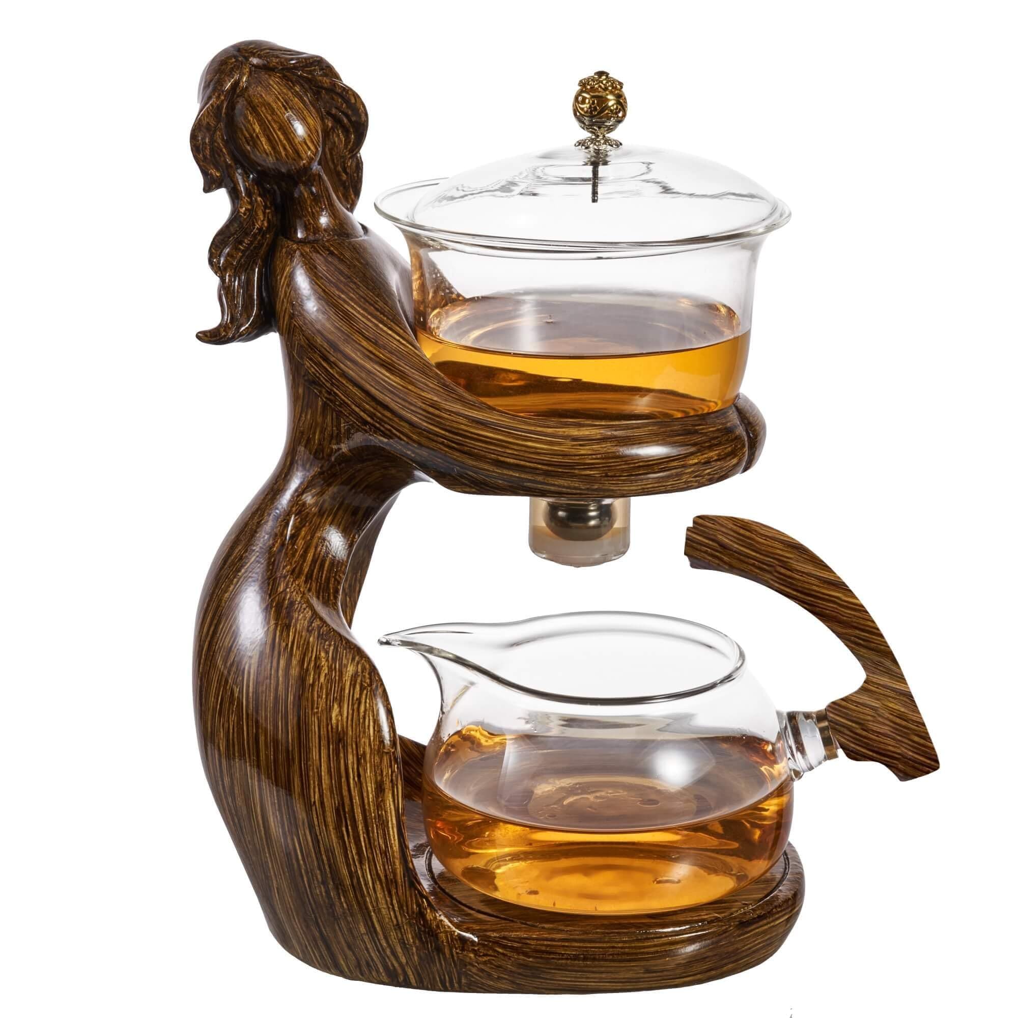 ガラスカンフーティーポットセット ティーメーカー 茶こし付き 半自動ティーセット 小さなカップ6個付き