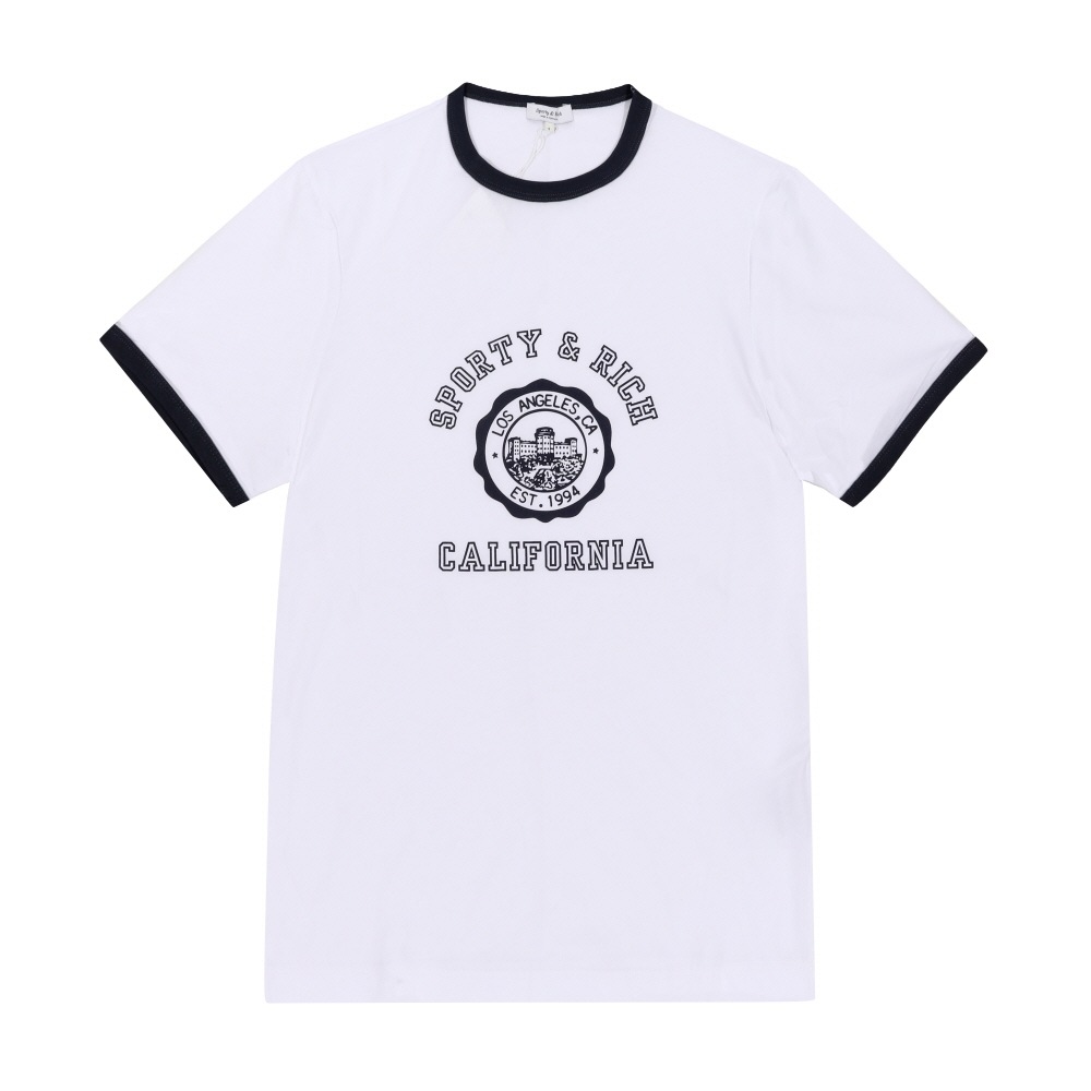 スポーティアンドリッチ リンガー半袖Tシャツ WHITE カリフォルニアエンブレム TO073606205WH01